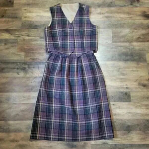 Vintage Handmade 2-Piece Plaid Buttondown Vest & Skirt Set Size Small